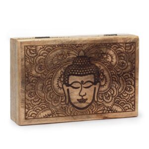 Aufbewahrungsbox – groß, rechteckig 21,5 × 14 × 6,3 cm – Buddha-Gesicht schwarz graviert