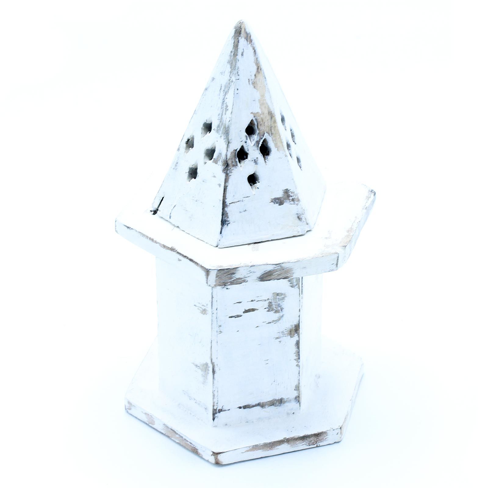 Räucherhalter – weiß lasiert – kleines Pyramidenhaus