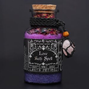Badesalz – Ancient Witch Baderitual-Mischung & Rosenquarz Kristall Amulett – Love