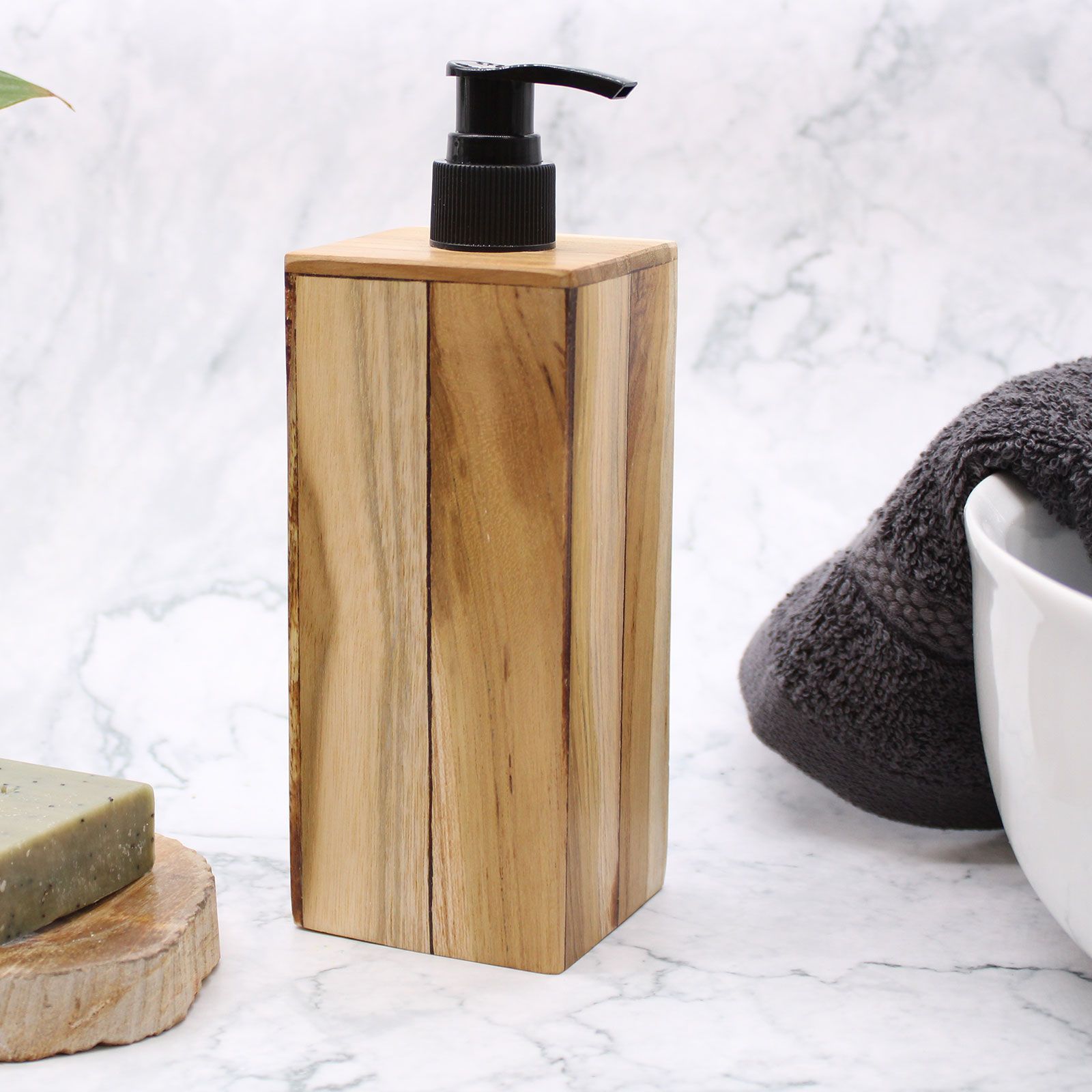 Seifenzubehör – Natur Teakwood Seifenspender – Quadratisch – Bild 10