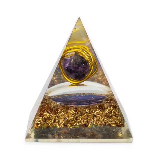 Mittelgroße Orgonit-Pyramiden 7x6cm – umwickelt Amythist – Kupfer Chips