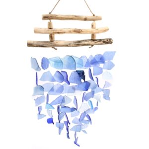 Glaswindspiel aus Treibholz – Blautöne