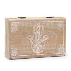 Aufbewahrungsbox – groß, rechteckig 21,5 × 14 × 6,3 cm – Hamsa weiß lasiert