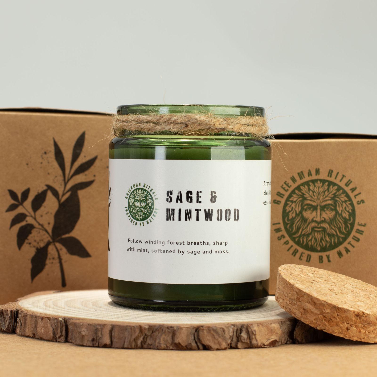 Sojawachskerze – Greenman Holzdocht Sojakerze – Salbei & Mintwood – Bild 5
