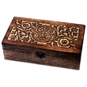 Aromatherapie-Ölbox aus Mangoholz – 24+1 Flaschenplätze – Blumenmotiv