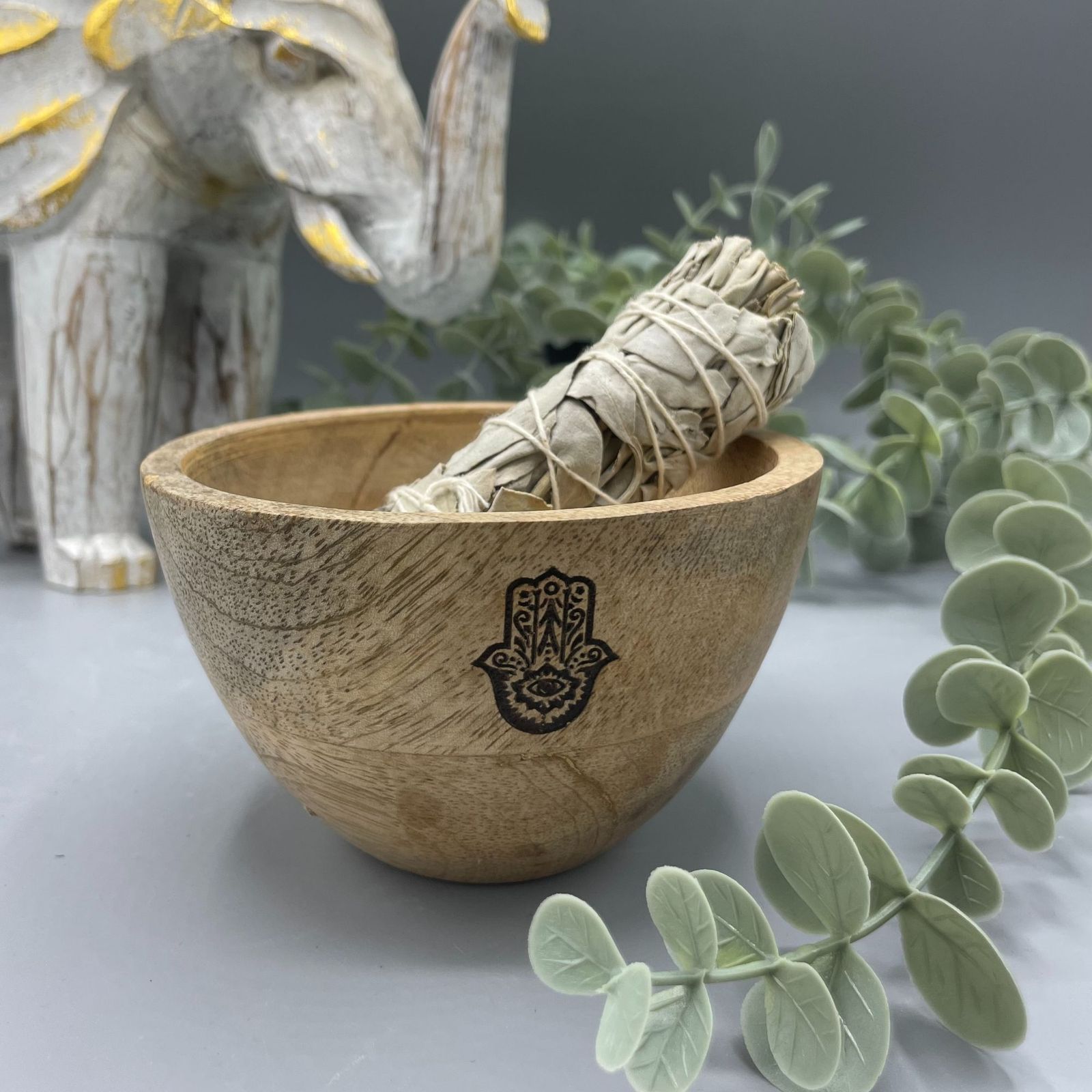 Räucherhalter – aus Holz Räucher – und Ritualschale – Hamsa – 12x7 cm – Bild 3