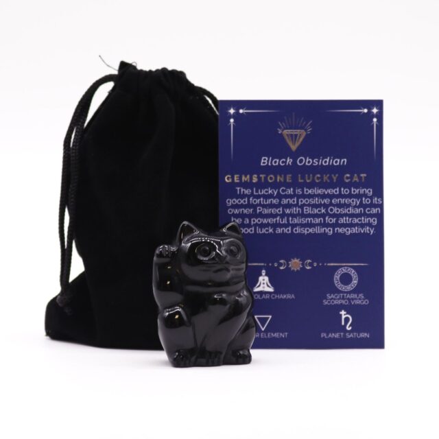 Glücksfigur aus Edelstein Katze – Schwarz Obsidian 50x35x25mm