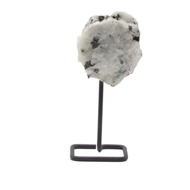 Mineralien-Sammlerstück auf Metallständer – Regenbogenmondstein