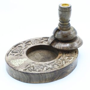 Räucherhalter – mittel Mangoholz Rückfluss – Messing Buddha