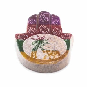 Räucherhalter – Speckstein Hamsa 9x6 cm – Elefant & Palm