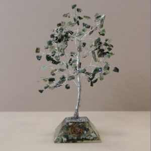 Edelsteinbaum mit Orgonit-Sockel – 160 Steine – Moosachat