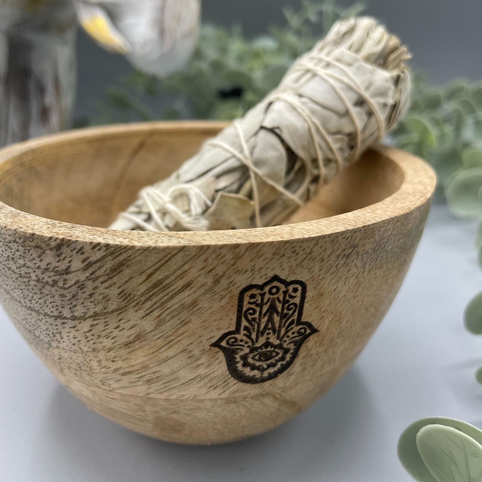 Räucherhalter – aus Holz Räucher – und Ritualschale – Hamsa – 12x7 cm – Bild 2