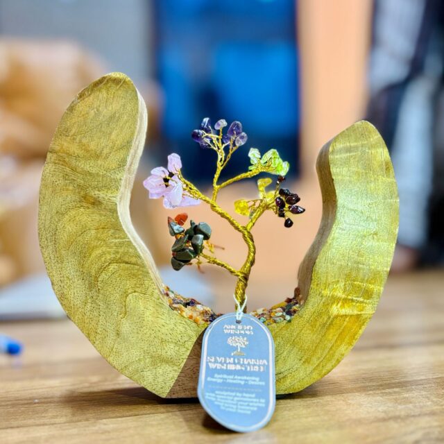Edelsteinbaum-Garten – offener Mangoholzring – 7 Chakren – 60 Steinsplitter