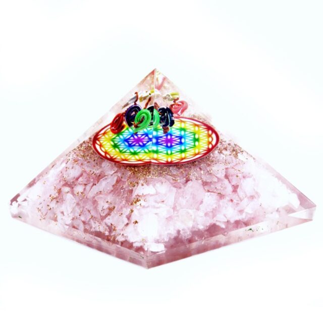 Orgonit-Pyramide – Rosenquarz Regenbogen Blume des Lebens – 70 mm