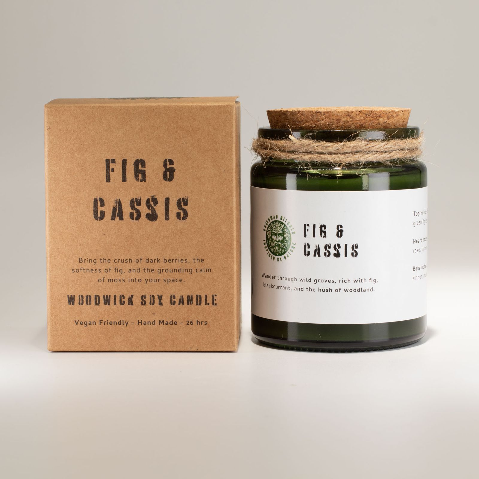 Sojawachskerze – Greenman Holzdocht Sojakerze – zerdrückte Feige & Cassis – Bild 2