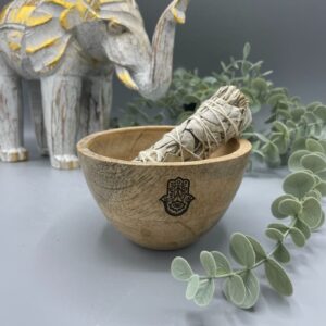Räucherhalter – aus Holz Räucher – und Ritualschale – Hamsa – 12x7 cm