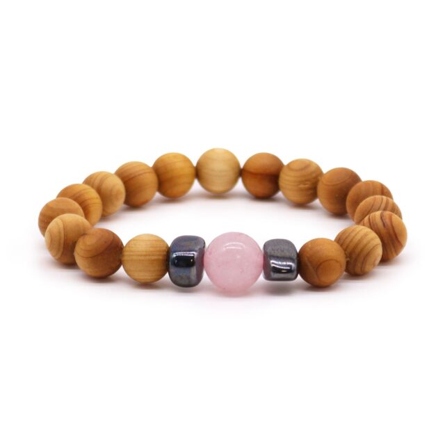 Cedarwood Herz Chakra Bangle mit Rosenquarz