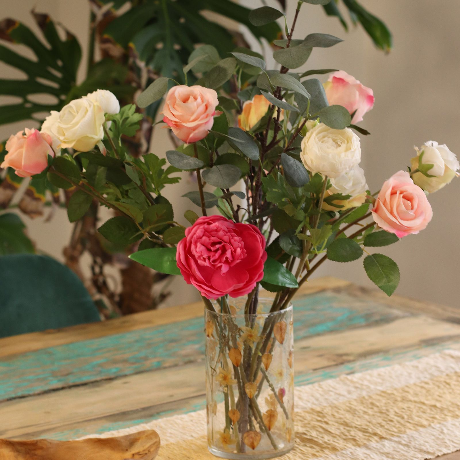 Kerzenhalter – Naturblumen im Glas – Hoch Vase – Rose – (19x11 cm) – Bild 9