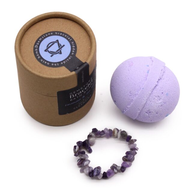 Amethyst Badebombe mit Edelsteinarmband