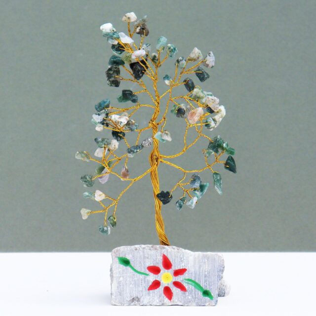 Edelsteinbaum aus Moosachat – 80 Steine