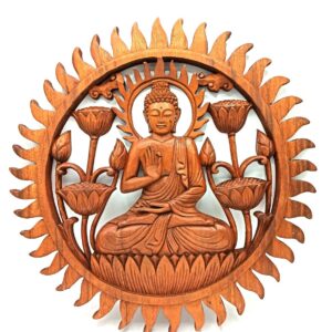 Holz-Wandbild „Buddha und Lotus“ – 40 cm