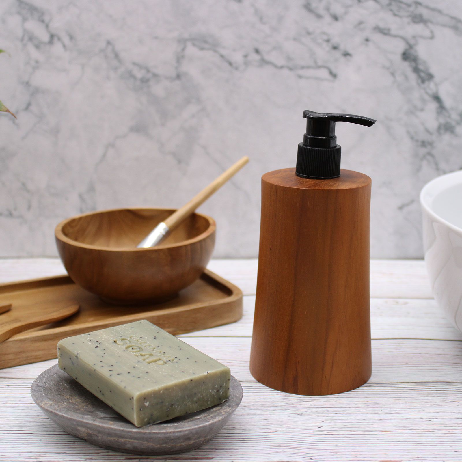 Seifenzubehör – Natur Teakwood Seifenspender – Taper – Bild 5