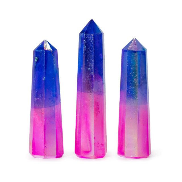Edelsteinobelisk ca. 9 cm – Aurora Kristall Quarz – Rosa & Blau