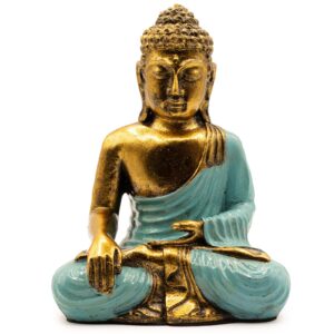 Buddha-Figur – petrol & goldfarben – groß