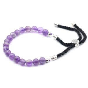 925 versilbert Edelstein Schwarz Schnur Armband – Amethyst