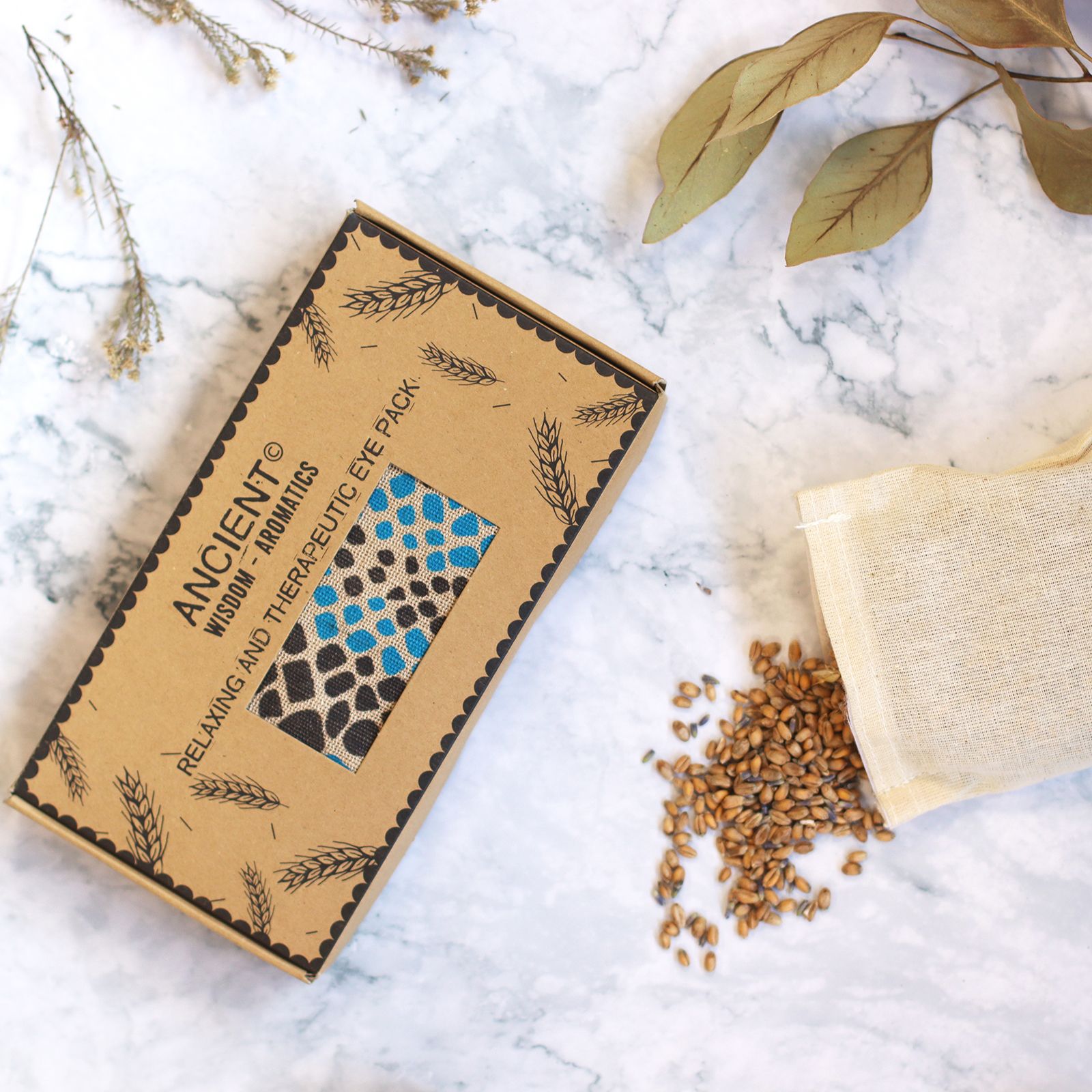 Massage-Accessoire – Augenkissen mit Lavendel aus Baumwolle und Jute in Geschenkbox – Blau Viper – Bild 4