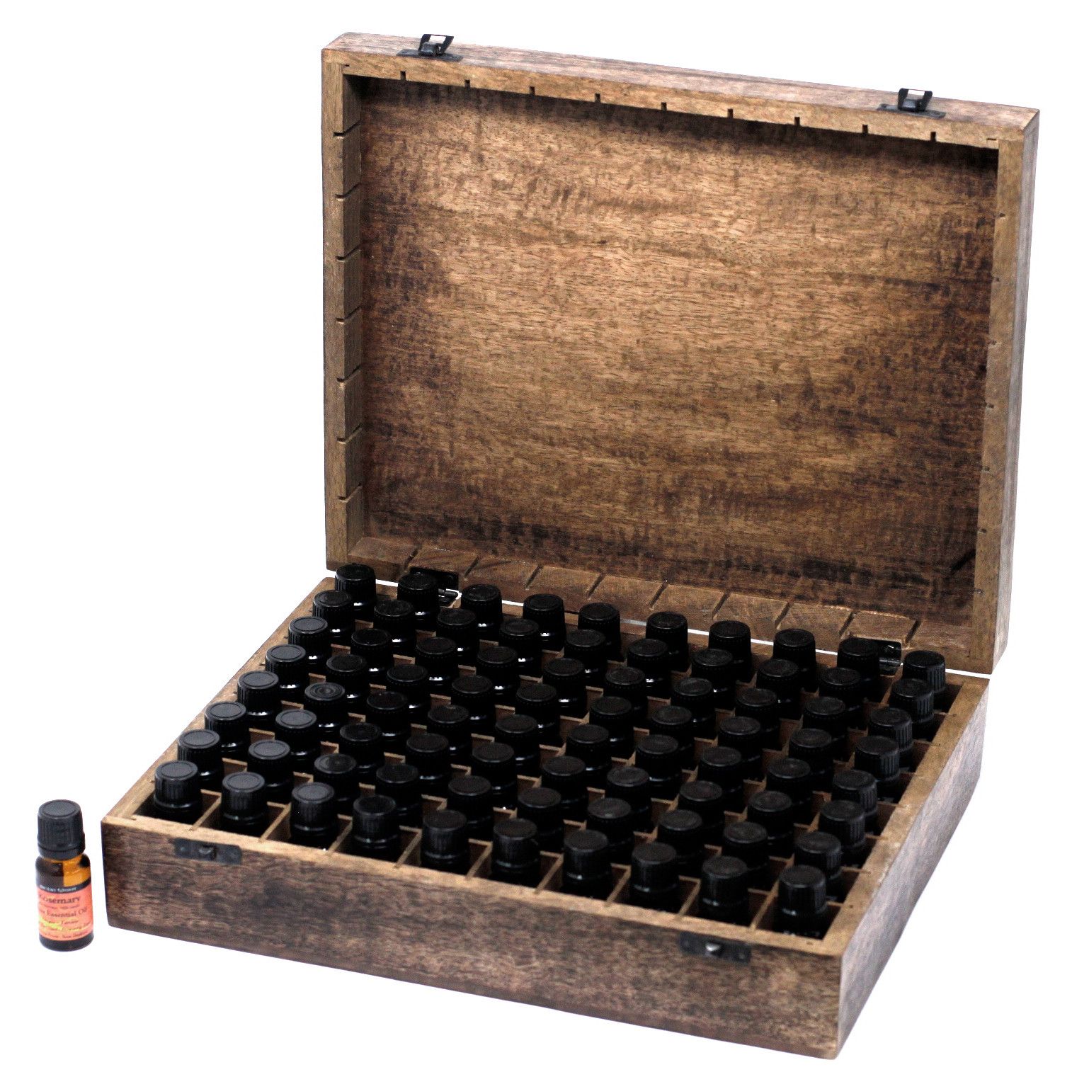 Aromatherapie-Ölbox aus Mangoholz – 80 Flaschenplätze – Blumenmotiv – Bild 2