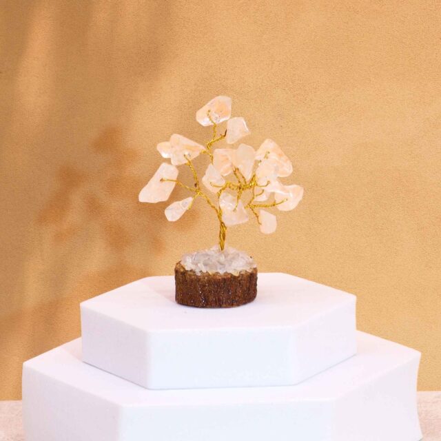 Mini-Edelsteinbaum mit Holzsockel – Bergkristall (15 Steine)