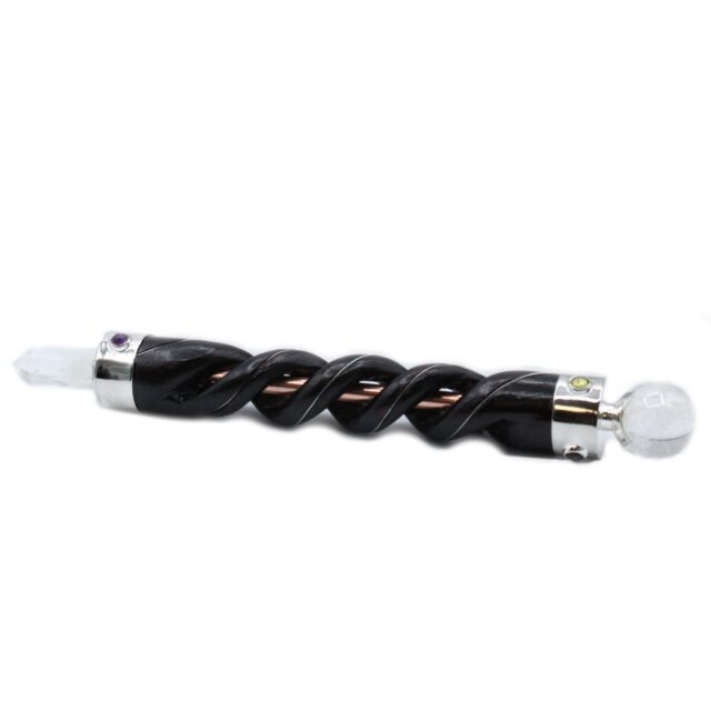 Spiralverzierter Kristallstab – Kupfer Pipe Bergkristall
