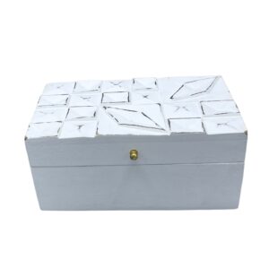 Aufbewahrungsbox in Vintage-Optik – 22 × 12 × 10 cm – weiße Rauten