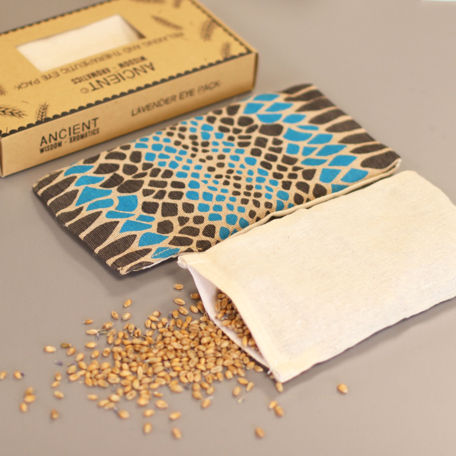 Massage-Accessoire – Augenkissen mit Lavendel aus Baumwolle und Jute in Geschenkbox – Blau Viper – Bild 2