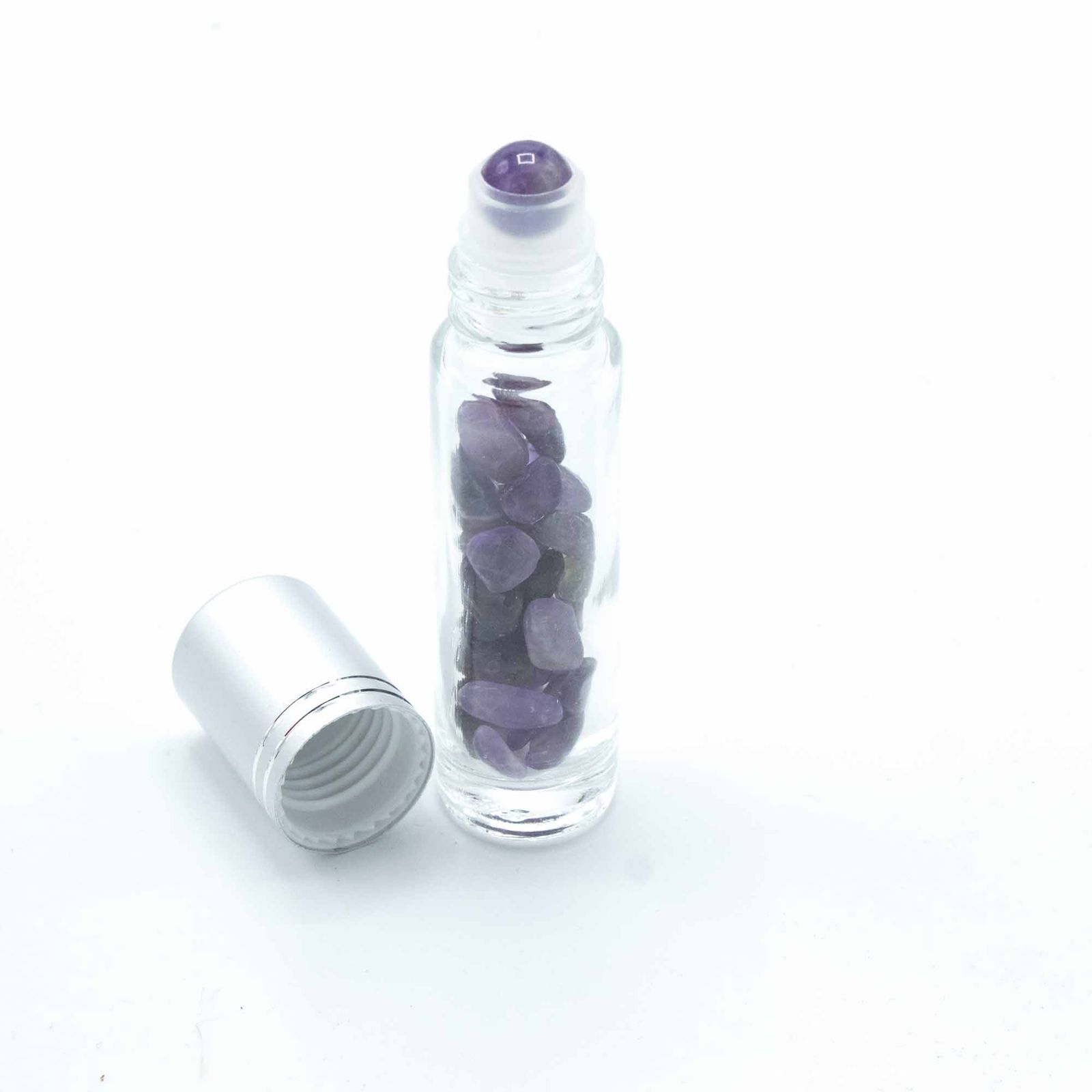 Edelstein-Roll-on-Flasche – Amethyst – 5 ml, silberfarbener Verschluss – Bild 2