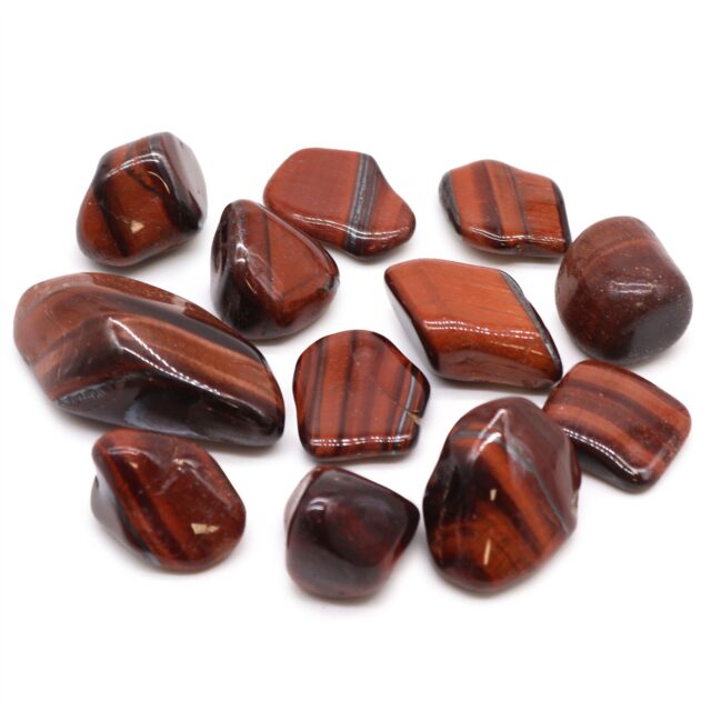 12er-Set afrikanische Edelstein Tigerauge – Rot – Größe 7 – 26 mm (KG)