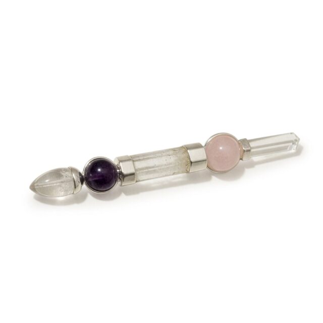 Axis von Grace Stab – Amethyst & Rosenquarz Kugeln, Quarz Stem – 12 cm