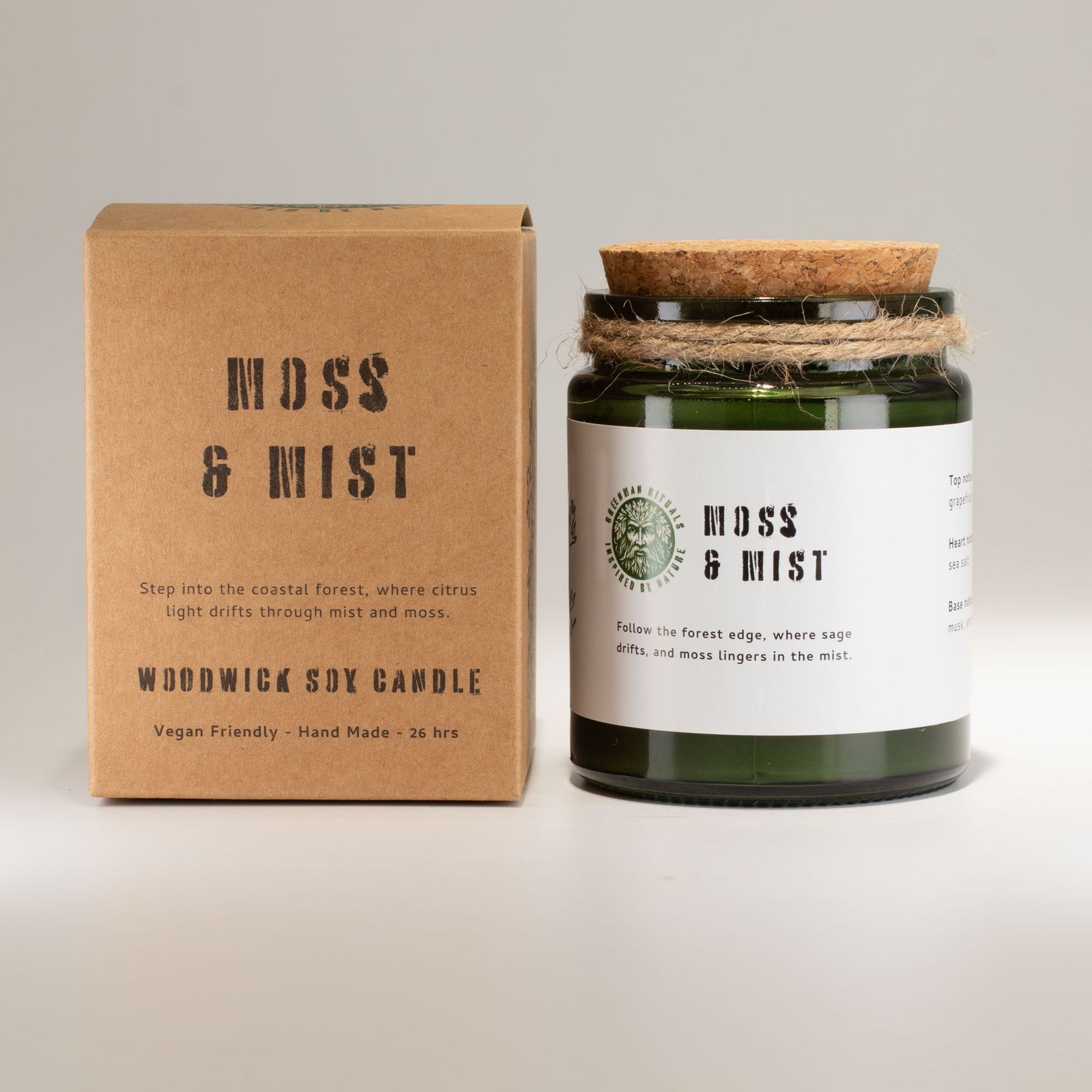 Sojawachskerze – Greenman Holzdocht Sojakerze – Moos & Mist – Bild 2