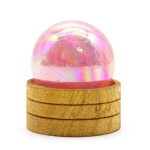Edelsteinkugel 50 mm – Rosenquarz Titanium Aura mit Ständer