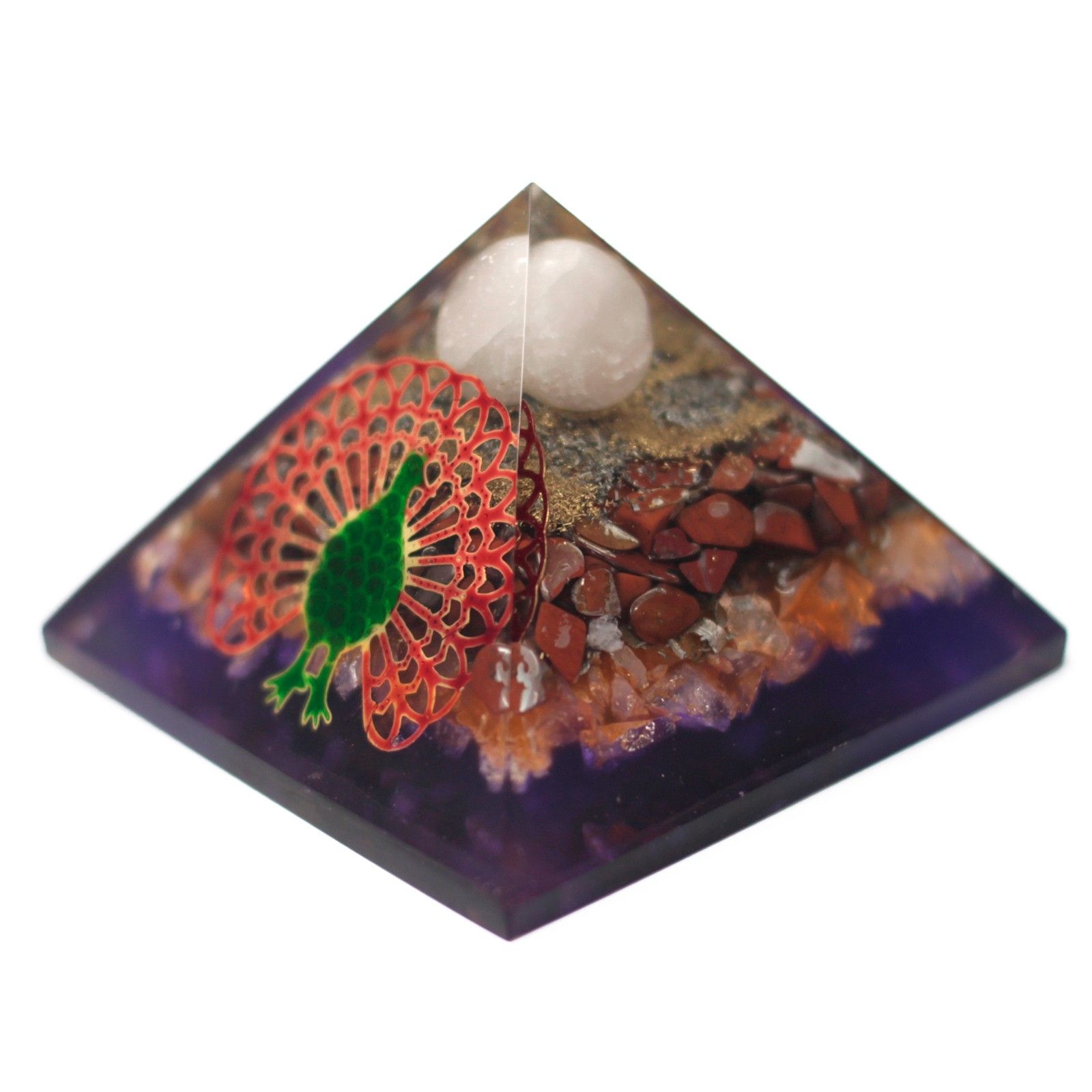 Große Orgonit-Pyramide 70 mm – Peacock(earth Sockel) – Bild 3