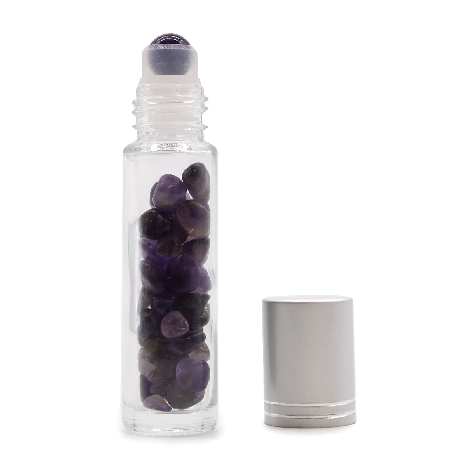 Edelstein-Roll-on-Flasche – Amethyst – 5 ml, silberfarbener Verschluss