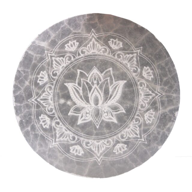 Mittelgroße Selenit-Ladeplatte 10 cm – Lotus Mandala