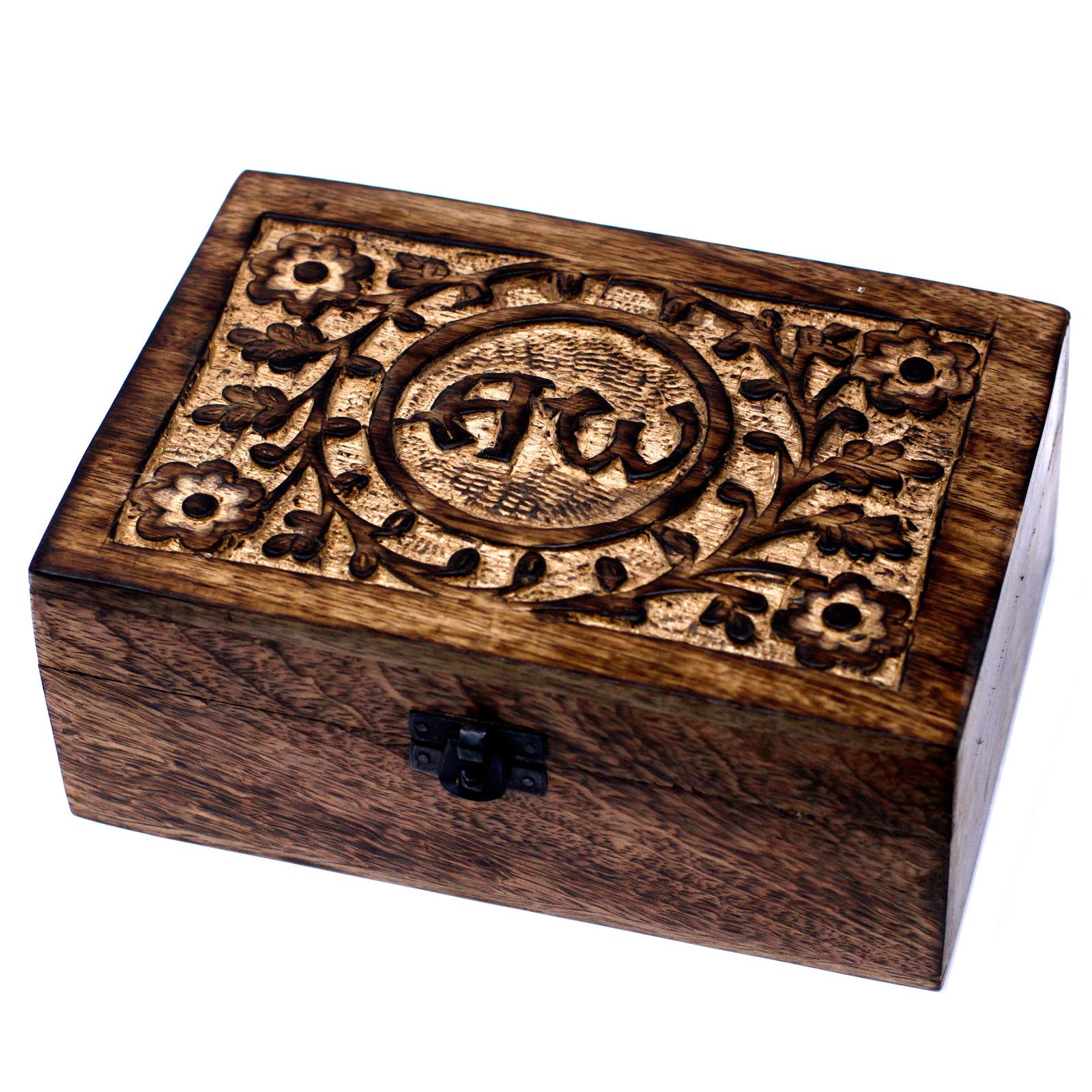 Aromatherapie-Ölbox aus Mangoholz – 24 Flaschenplätze – AW-Motiv