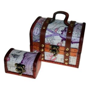 Vintage-Boxen mit Landkartenmotiv – 2er-Set