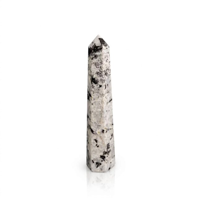 Sechskant-Edelsteinobelisk ca. 17 cm – Regenbogenmondstein