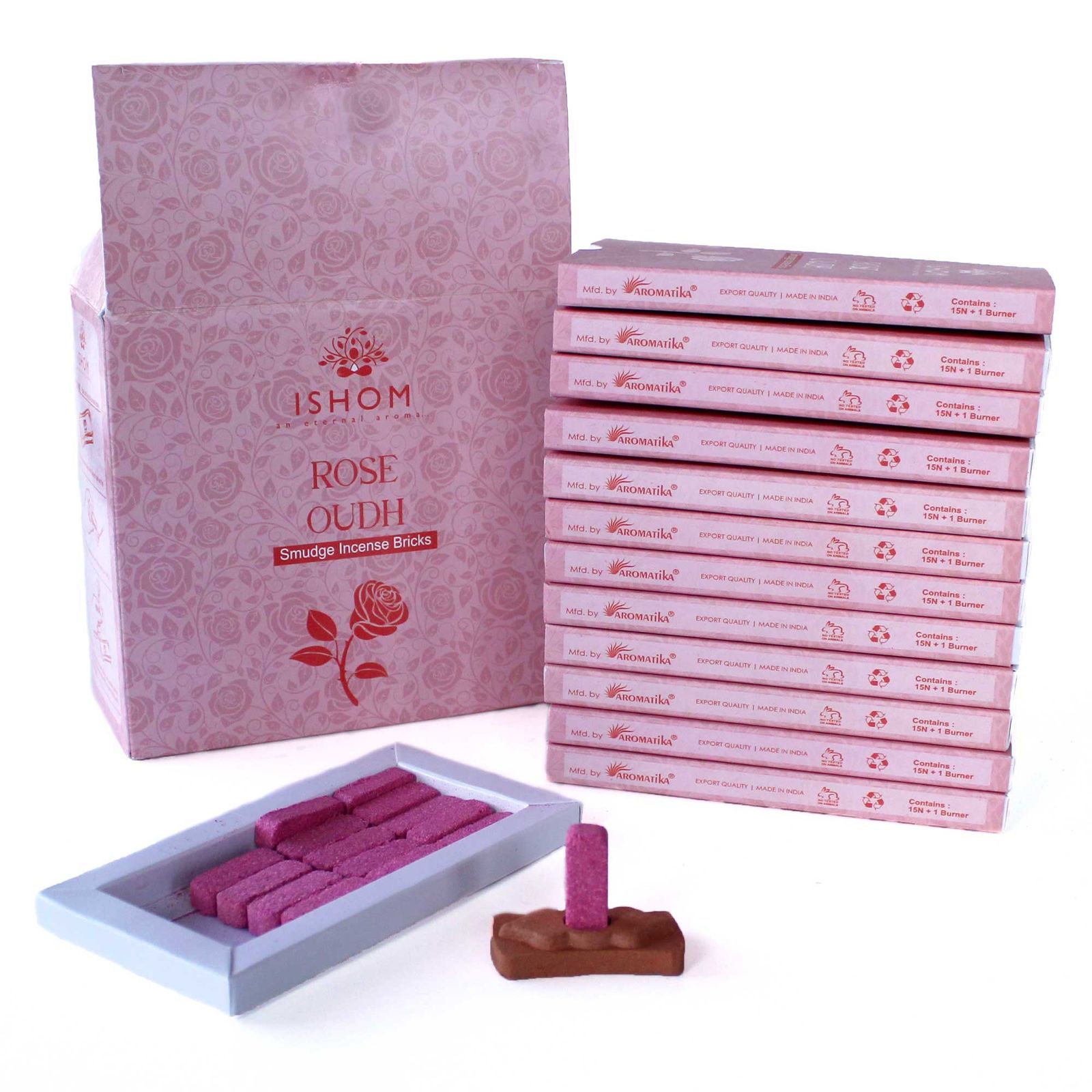 Räucherharz – Packung mit 15 Natur Räucherblöcke mit Halter – Rose Holz – Bild 2