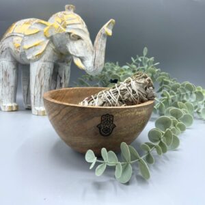 Räucherhalter – aus Holz Räucher – und Ritualschale – Hamsa – 14x7 cm