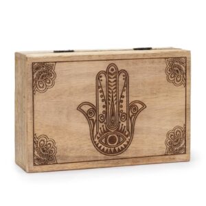Aufbewahrungsbox – groß, rechteckig 21,5 × 14 × 6,3 cm – Hamsa schwarz graviert