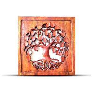 Quadratisches Holz-Wandbild „Runder Lebensbaum“ – 40 × 40